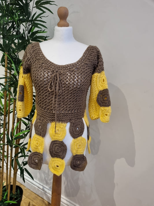 Yellow & Beige Knitted Top