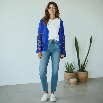 Tranquil Azure Openwork Cardigan