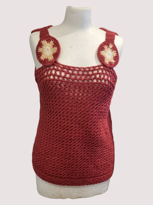 Rosewood Bloom Crochet Tank