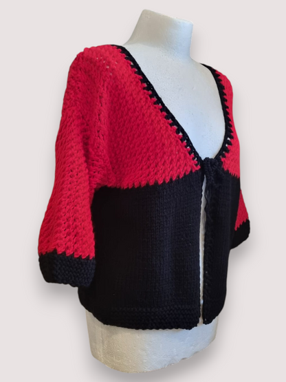 Red & Black Contrast Tie-Front Cardigan