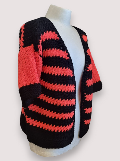Black & Vermilion Stripework Cardigan