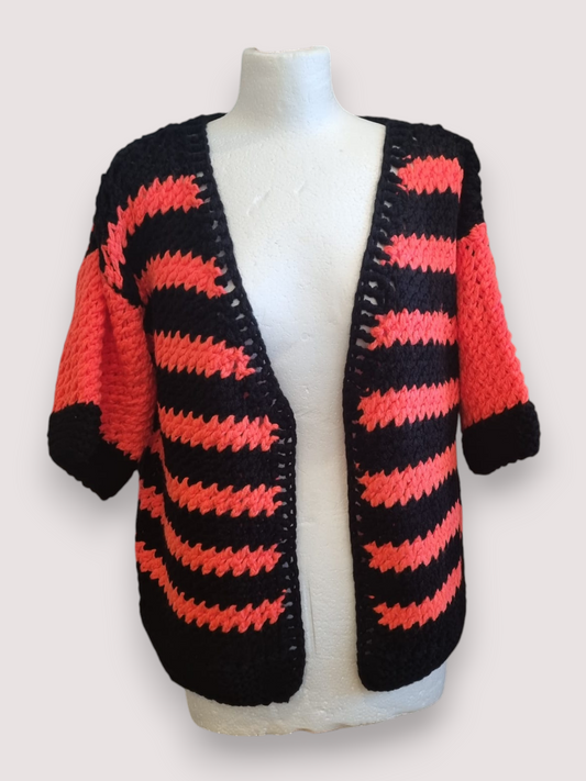 Black & Vermilion Stripework Cardigan