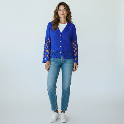 Tranquil Azure Openwork Cardigan